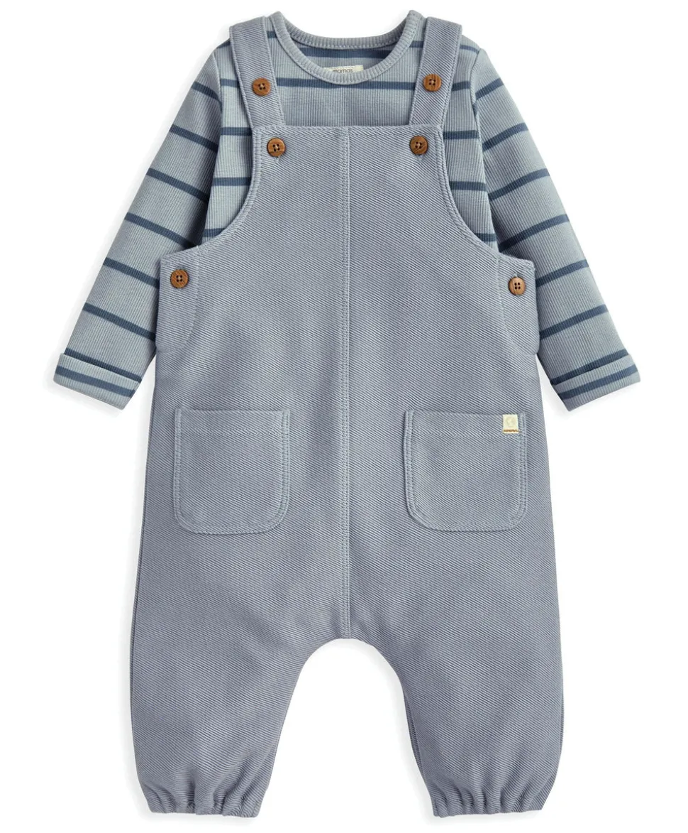Striped Dungarees & Bodysuit Set (2 Pieces) – Blue