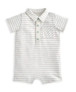 Striped Romper with Collar - White