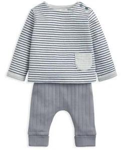 Striped Top & Rib Leggings Set (2 Pieces) - Blue