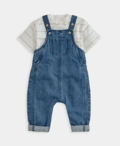 Striped T-Shirt & Denim Dungaree Set