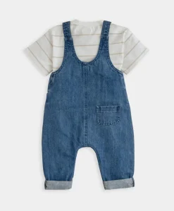 Striped T-Shirt & Denim Dungaree Set
