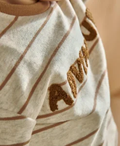 Striped T-Shirt with Boucle Adventure Detail - Cream