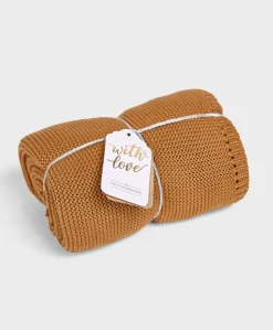 The Little Green Sheep Organic Knitted Cellular Baby Blanket in Honey