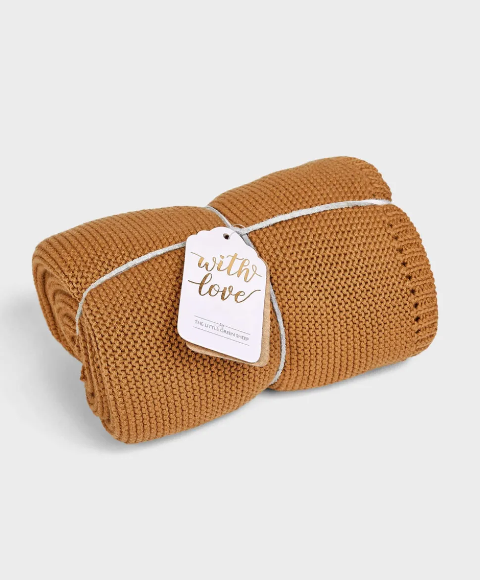 The Little Green Sheep Organic Knitted Cellular Baby Blanket in Honey