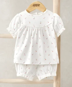 Top & Shorts Set (2 Pieces) - Cherry Hearts Print