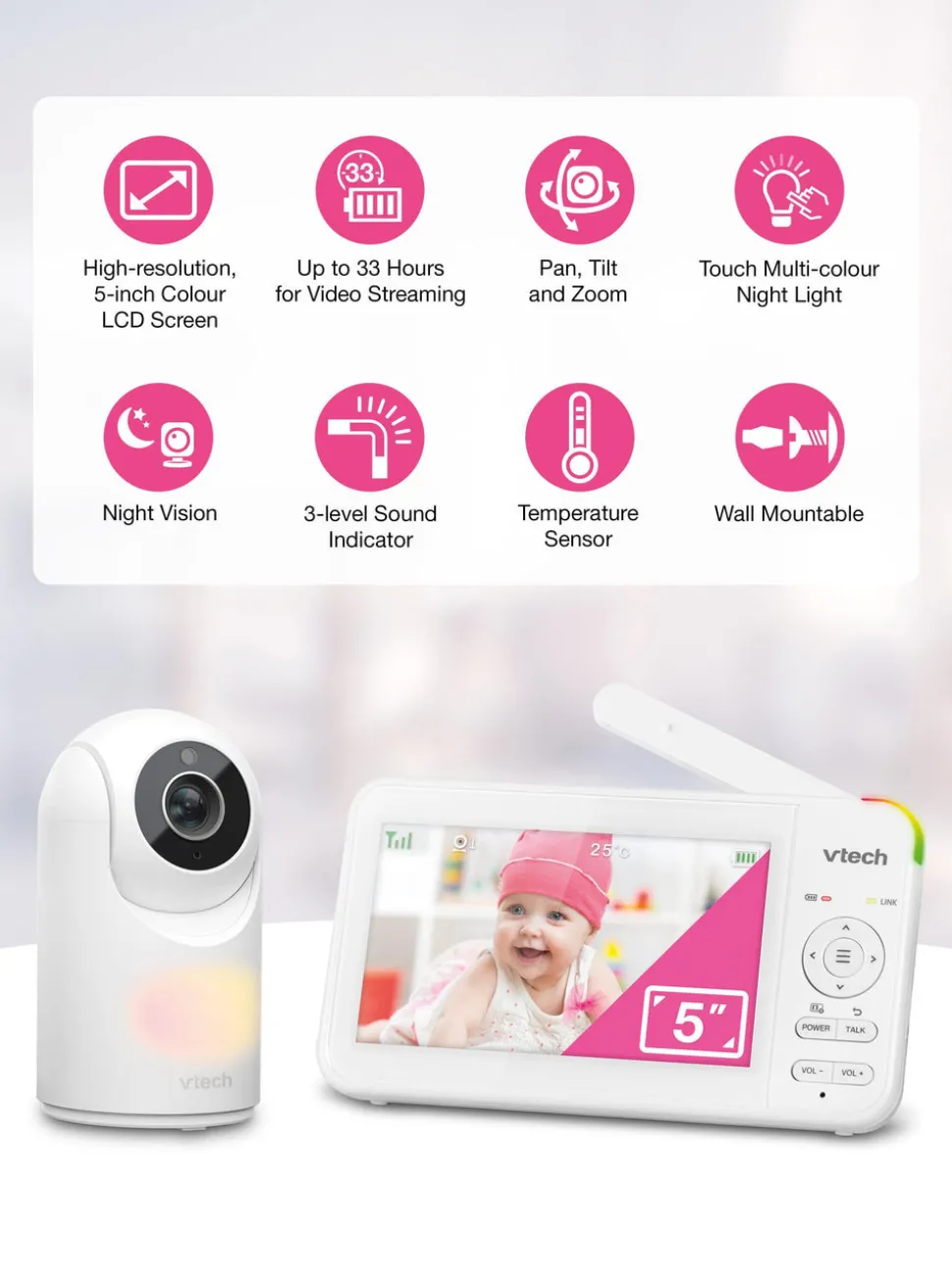 VTech VM5467 5" Pan & Tilt Video Monitor with Night Light