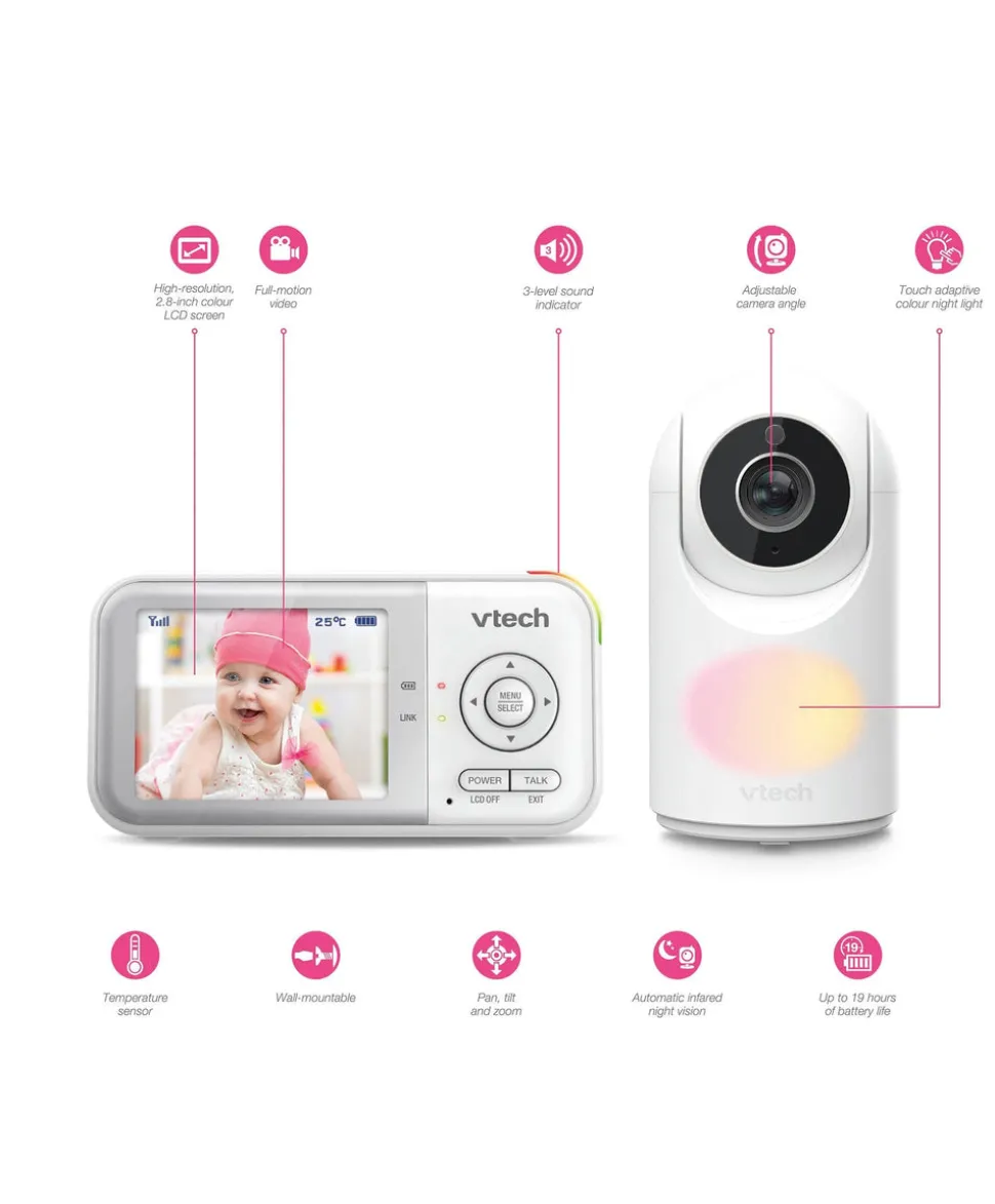 VTech VM3263 2.8" Video Baby Monitor with Night Light in White