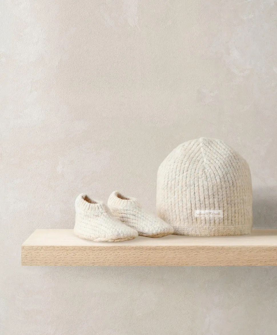 Waffle Knit Hat & Booties Set (2 Pieces) - Oatmeal