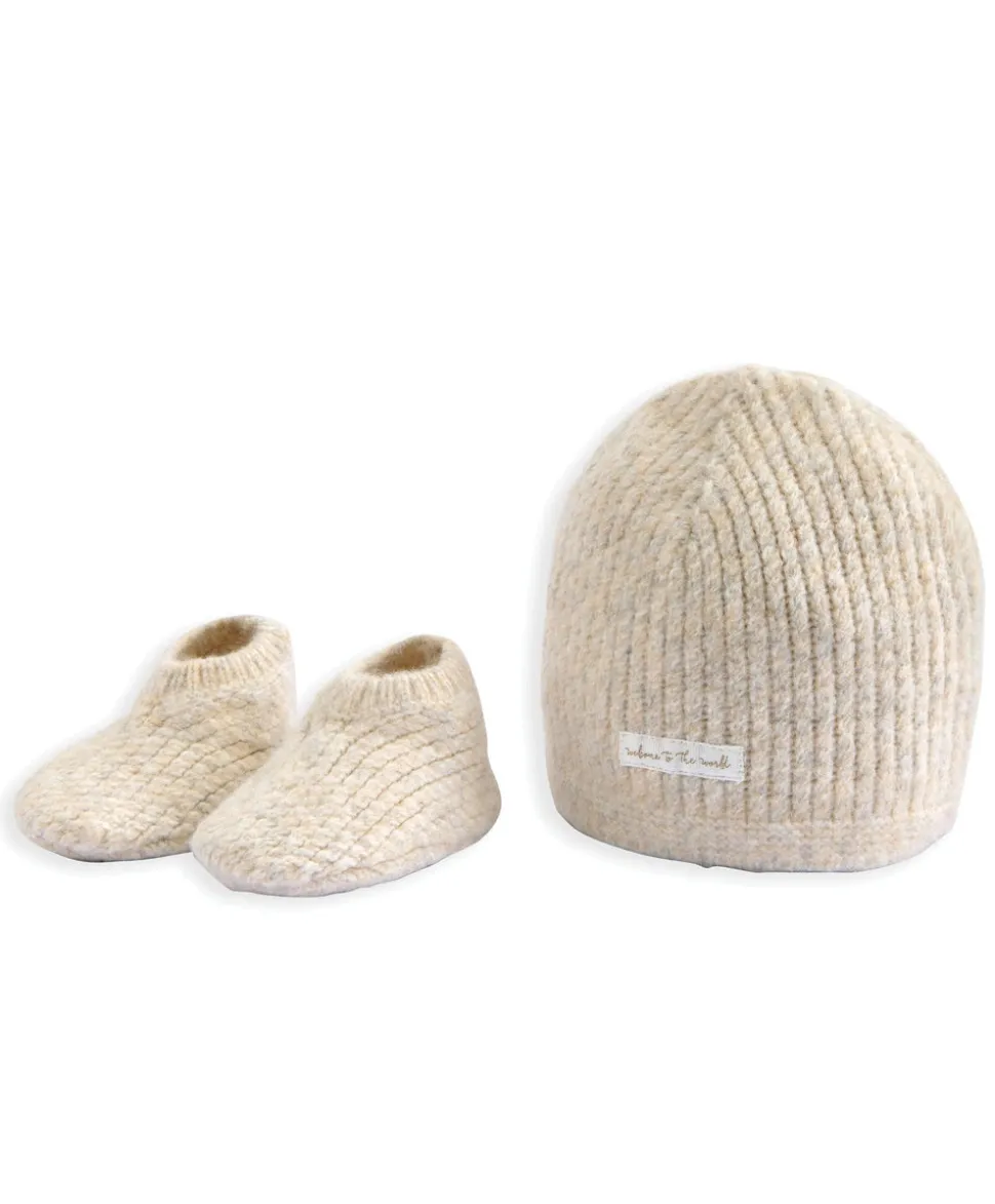 Waffle Knit Hat & Booties Set (2 Pieces) - Oatmeal
