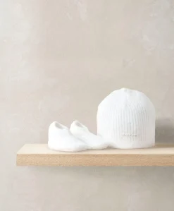 Waffle Knit Hat & Booties Set - White