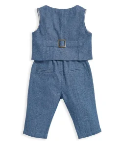 Woven Waistcoat & Trouser Outfit Set - Blue